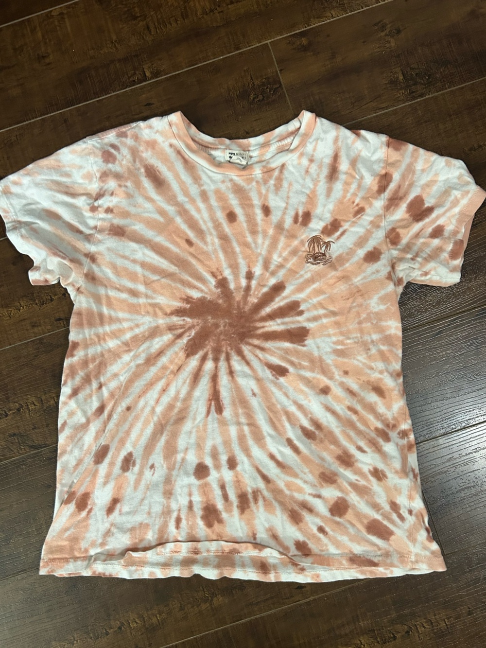 Billabong Peach and White Spiral Tie-Dye Tee